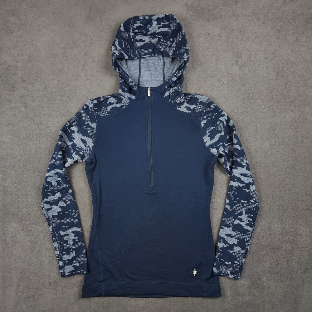 Smartwool‎ Merino 250 Base Layer 1/2 Zip Hoodie Womens Medium Navy Camo SW015094